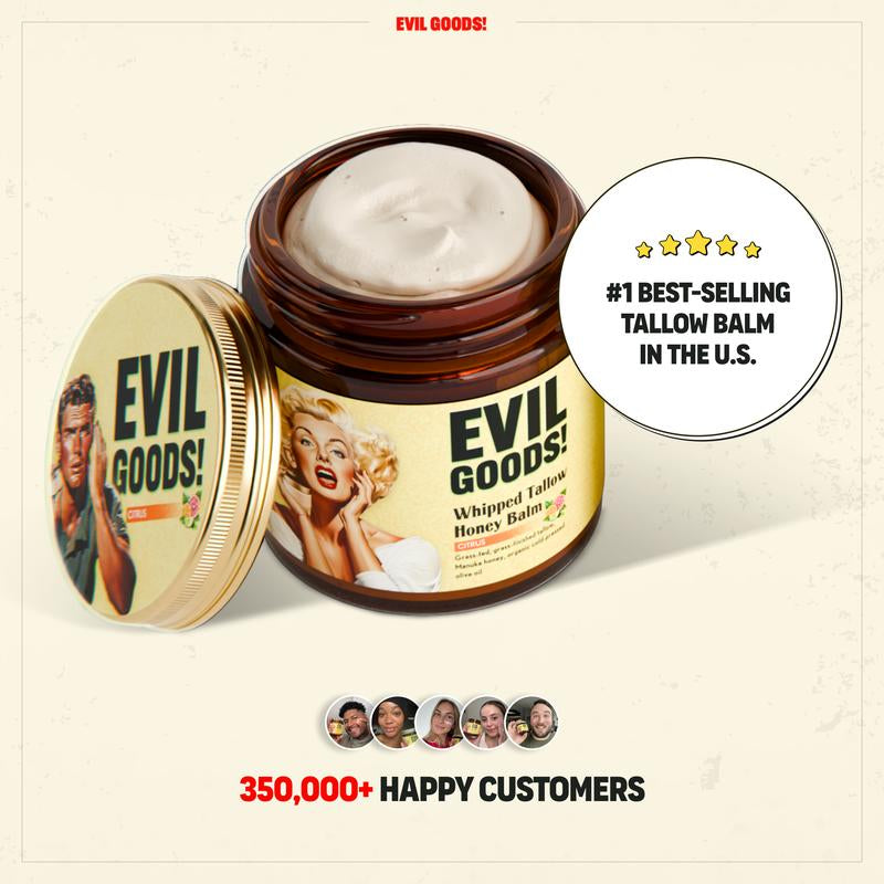 EVIL GOODS! Whipped Beef Tallow & Manuka Honey Organic Nourishing Face Cream Moisturizer Body Lotion Skin Care Lip Balm Hydrating Moisturizing 100% Natural Ingredients - Oil