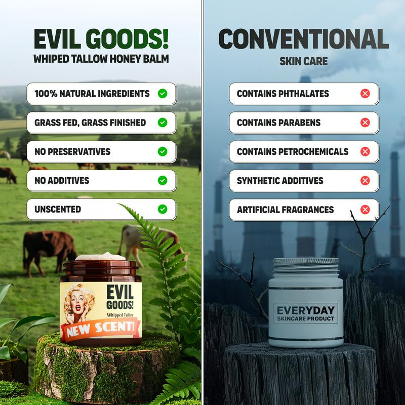 EVIL GOODS! Whipped Beef Tallow & Manuka Honey Organic Nourishing Face Cream Moisturizer Body Lotion Skin Care Lip Balm Hydrating Moisturizing 100% Natural Ingredients - Oil